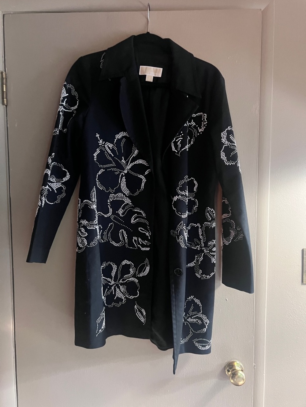 Michael Kors Black Floral studded  lightweight spring Coat
